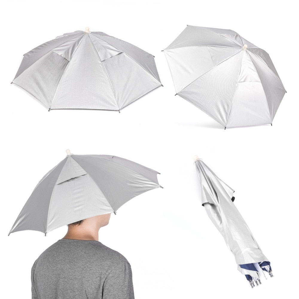 Portable Umbrella Hat Sun Shade Outdoor Camping Golf Beach Fishing Sun Shade Rainproof Umbrella Hat Headwear 64cm/25in Dia.